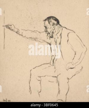 Orlik, Emil, Ritratto di Ferdinand Hodler, dritto sotto - scritto a mano a matita, stampa, verso - timbrato, Emil Orlik 1911, altezza 246 mm, larghezza 220 mm, tedesco, ceco, 1870-07-21 - 1932-09-28, stampatore, 1911 - 1911, carta, punto di asciugatura, ago asciutto, tono foglio Foto Stock