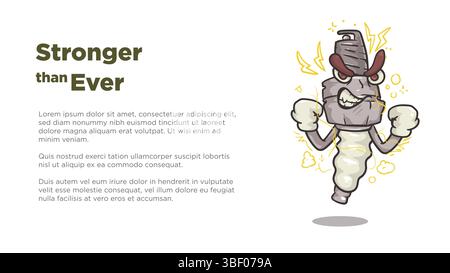 mascotte a candela piena di energia per un concetto sempre più forte. illustrazione della mascotte della candela con spazio di copia personalizzato in dimensioni dello schermo per web o presente Illustrazione Vettoriale