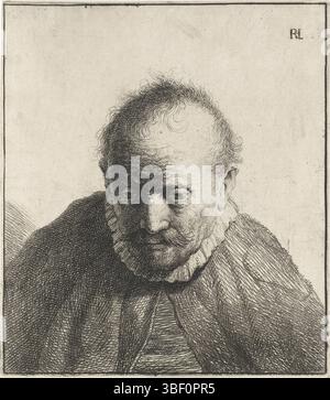 Rijn, Rembrandt van, Leida, Vliet, Jan Georg van, Buste van een oude man, verso linksonder - stampato, altezza 149 mm, larghezza 130 mm, Noord-Nederlands, 1610 - 1668, stampatore, 1631 - 1633, carta, incisione, incisione, incisione (processo di stampa), concezione del lavoro, 1606-07-15 - 1669-10-08 Foto Stock