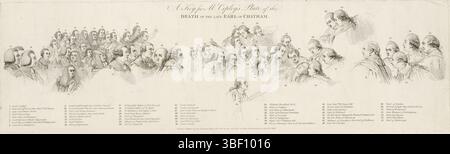 Londra, Copley, John Singleton, Italia, Bartolozzi, Francesco, chiave per la targa del signor Copley della morte del defunto conte di Chatham, chiave per la stampa 'Dead of the Count of Chatham', Londra, verso - timbrato, i 55 ritratti della stampa 'Dead of the Count of Chatham' presentano un elenco esplicativo dei numeri., stampa, altezza 230 mm, larghezza 790 mm, italiano, 1727-09-25 - 1815-03-07, stampatore, 1791 - 1791, carta, incisione, americano, 1737-03 - 1815-09-09-dopo, dopo la pittura, pubblicazione (evento), pubblicazione, 1737-03 - 1815-09-09-editore, editore Foto Stock