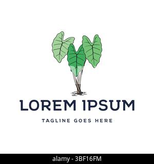 Semplice e minimalista Taro Plant for Garden Farm Product Illustration Logo Design Vector Illustrazione Vettoriale