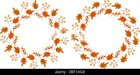 Foglie autunnali ghirlande cornice circolare bordo Copia spazio modello per decorazioni e celebrazioni stagionali. Illustrazione vettoriale isolata eventi autunnali, biglietti di auguri tematici o banner promozionale, opuscoli, etichette Illustrazione Vettoriale