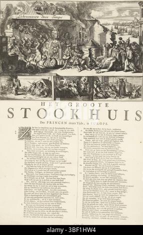 Paesi Bassi settentrionali, Hooghe, Romeyn de, Spot Prints on James II and Louis XIV and events in the years 1688-1689, Het Groote Stookhuis Der Princen des Tijd, in Europe, Labouratoire dece Temps, Spotprent on Jacobus II e Luigi XIV come alchimisti, 1688, Paesi Bassi settentrionali, 1688. Laboratorio alchimista con una grande caldaia in cui il fuoco sotto l'impero. A destra, il Papa cerca di prendere il cappello dal vescovo cardinale. Sullo sfondo l'arrivo della flotta di Guglielmo III. Di seguito sono riportate 3 piccole scene con l'autobus caduto di Lavardin (l'inviato francese a Roma), il diavolo appare a F Foto Stock