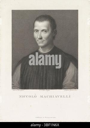 Italia, Santi di Tito, Fabre, Francesco Saverio, Italia, Cipriani, Galgano, Ritratto di Niccolò Machiavelli, verso in basso a sinistra, stampa, verso - stampigliato, altezza 267 mm, larghezza 195 mm, 1775 - 1857, stampatore, 1807 - 1807, carta, incisione, incisione (processo di stampa), 1766 - 1837, tirante intermedio, per disegno, italiano, 1536-10-06 - 1603-07-24 Foto Stock