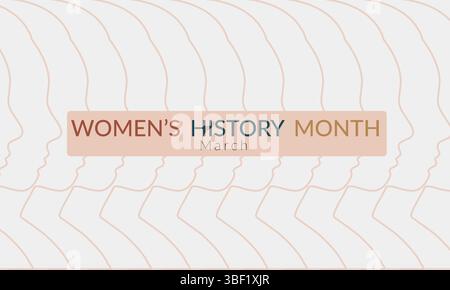 Design minimalista con silhouette beige che rappresentano profili femminili disposti in file, per promuovere il mese della storia femminile su uno sfondo chiaro Illustrazione Vettoriale
