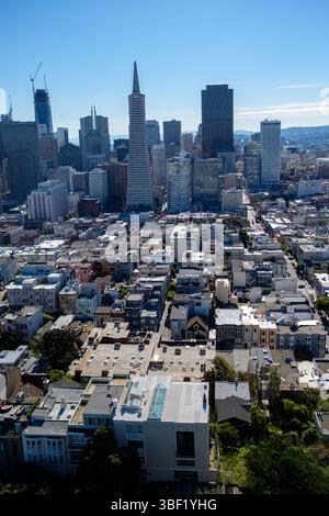 Vista della città di San Francisco dall'alto, con lo skyline del centro e i quartieri residenziali. Foto Stock