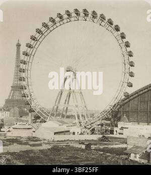 Parigi, Neue Photographic Gesellschaft, Parigi. La grande Roue et la Tour d'Eiffel, faccia sulla Roue de Paris e la Torre Eiffel a Parigi, Parigi, verso - scritto a mano, stereografo, stereofoto, foto, NPG, recto - stampato, 187, AMS-ter-Dam 1920 venerdì 21 maggio, altezza 85 mm, larghezza 170 mm, fotografo, 1900 - 1920, cartone, carta fotografica, carta fotografica, stampa argento gelatini, stampa argento gelatina sviluppo Foto Stock