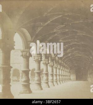 Liegi, Queval, Jules, la Belgique pittoresco e monumentale, vedute del Belgio, Liegi, le palais de Justice, ancien palais des évêques, vue pry sous la galerie du nord, Una galleria presso il cortile del Palazzo dei principi vescovi di Liegi, Liegi (città), verso - incollato, stereografo, stereofoto, foto, n. 1771, altezza 86 mm, larghezza 175 mm, Frans, 1824, fotografo, 1866 - 1870, cartone, carta fotografica, carta fotografica, stampa album, stampa albumina Foto Stock