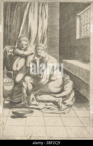 Italia, Raffaello, Italia, Vico, Enea, WC Venere, verso - scritto a mano con inchiostro marrone, Venere si asciuga dopo un bagno. Sulla sinistra c'è Amor., stampa, verso - timbrato, 2,1. - 66., altezza 185 mm, larghezza 126 mm, stampatore, 1546 - 1546, carta, incisione, incisione (processo di stampa), ideazione del lavoro, italiano, 1523 - 1567, dopo la stampa, 1483-04-07 - 1520-04-07 Foto Stock