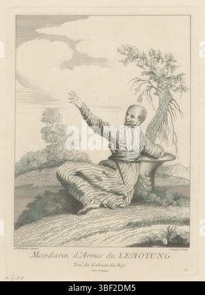 Luigi XV (re di Francia), Watteau, Jean Antoine, Francia, Jeurat, Edme, l'oeuvre d'Antoine Watteau Peintre du ROI, stampe ad Antoine Watteau, figure orientali in un paesaggio, Mandarin d'Armes du Leaotung., uomo cinese con pugnale ad un albero, stampato verso, stampa, stampa 241 mm, altezza 173 mm, 1688 - 1738, stampatore, 1731 - 1731, carta, incisione, incisione (processo di stampa), francese, 1684-10-10 - 1721-07-18, dopo, alla verniciatura, 1710-02-15 - 1774-05-10, Stampa dei privilegi Foto Stock