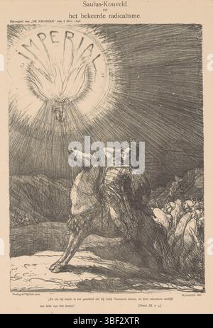 Amsterdam, Scheltema & Holkema Boekhandel, Den Haag, Tresling & Comp., Nederland, Bauer, Marius, Saulus-Kouveld o il radicalismo convertito, Amsterdam, l'Aia, Paesi Bassi, Spotprent at CH. Kouveld, avversario della fornitura di gas da parte del comune di Amsterdam. Koufeld come Saul si convertì alla luce dell'Imperial Continental gas Association. Pubblicato nell'appendice di "De Kroniek" dell'8 novembre 1896., stampa, altezza 405 mm, larghezza 300 mm, olandese, 1867-01-25 - 1932-07-18, incisore, 1896-11-08 - 1896-11-08, quarto trimestre del xix secolo, carta, litografia (tecnica), tipografia, pubblica Foto Stock