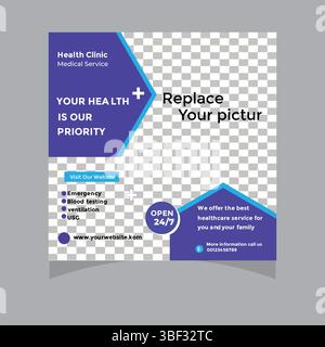 Modern Medical Flyer Design for informed decisions, or Modern Health Clinic Social Media Post Design Template Illustrazione Vettoriale