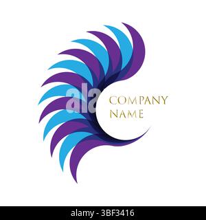 Vivace design con logo astratto con girevoli blu e viola o logo dinamico con forme turbolente e a strati blu e viola. Illustrazione Vettoriale
