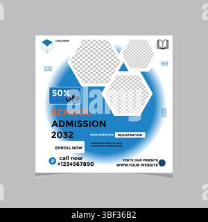2030 ingresso scolastico modello Open Social Media o ingresso scolastico moderno 2032 Social Media Post Design Illustrazione Vettoriale