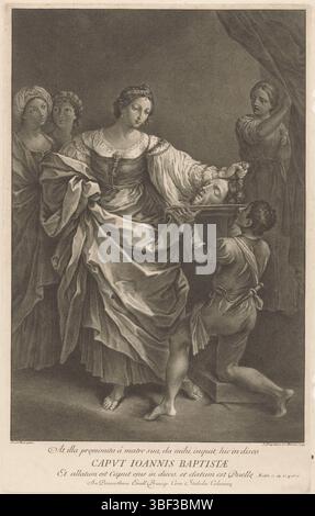 Reni, Guido, Roma, Frey, Jacob (der Ältere), Caput Joannis Baptistae, Salome con la testa di Giovanni Battista, timbrato verso, con didascalia in latino., stampa, altezza 528 mm, larghezza 335 mm, 1681 - 1752-01-11, stampatore, 1745 - 1745, carta, incisione, incisioni (processo di stampa), dragatore intermedio, dopo il disegno, italiano, 1575-11-04 - 1642-08-18 Foto Stock