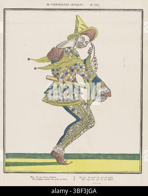Turnhout, Glenisson & Van Genechten, The Entertaining Arlequin, verso - stampato, foglio con una grande performance di Harlequin. Nel margine inferiore un verso di quattro righe in due colonne. Al centro numerato sopra: (N. 157.)., stampa, stampe folk, stampe, altezza 405 mm, larghezza 326 mm, pubblicazione (evento), pubblicazione, editore, 1833 - 1856, carta, xilografica, colori, stampa di carta intestata, stampa di libri, stampatore, stampatore Foto Stock