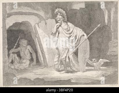Amsterdam, Schenk, Leonard, Lairesse, Gerard de, ignoto, Glauber, Johannes, spettacoli biblici, mitologici e allegorici, Diogene e Alessandro, Minerva chiude Discordo in una cella, Amsterdam, verso nel mezzo - timbrato, Minerva sta per una porta a cella aperta. Nella cella il Discord di personificazione catturato. La stampa fa parte di una serie di prestazioni bibliche, mitologiche e allegoriche. Stampa, altezza 282 mm, larghezza 382 mm, 1646 - 1726, stampatore, 1656 - 1726, carta, incisione, ideazione del lavoro, Noord-Nederlands, 1641 - 1711, dopo, dipinto di, pubblicazione (evento), pubblicazione, 169 Foto Stock