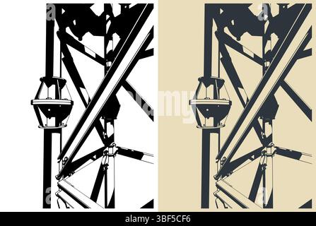 Le torri cellulari supportano le illustrazioni vettoriali stilizzate in primo piano Illustrazione Vettoriale