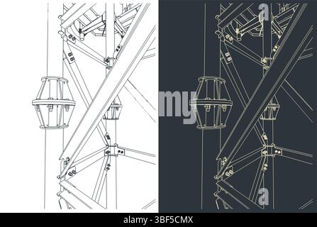 Le torri cellulari supportano le illustrazioni vettoriali stilizzate in primo piano Illustrazione Vettoriale