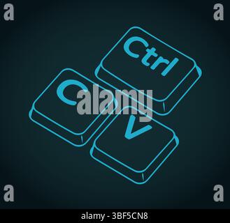 Illustrazione vettoriale ironica stilizzata dei tasti Ctrl c e ctrl V. Illustrazione Vettoriale