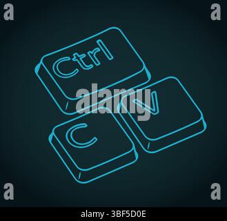 Illustrazione vettoriale ironica stilizzata dei tasti Ctrl c e ctrl V. Illustrazione Vettoriale