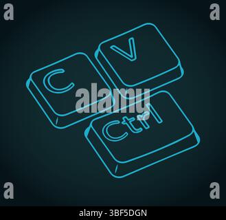Illustrazione vettoriale ironica stilizzata dei tasti Ctrl c e ctrl V. Illustrazione Vettoriale
