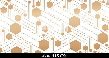 Forma geometrica poligonale motivo oro su sfondi bianchi isolati per sfondi, sfondi e riempimenti di pagine eleganti e di lusso Illustrazione Vettoriale