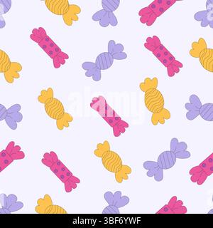 motivo colorato senza cuciture con caramelle multicolore su sfondo chiaro. Illustrazione Vettoriale