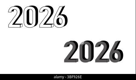 2026 Bold 3D Number Typography Design in stile bianco e nero felice anno nuovo 2026 Illustrazione Vettoriale
