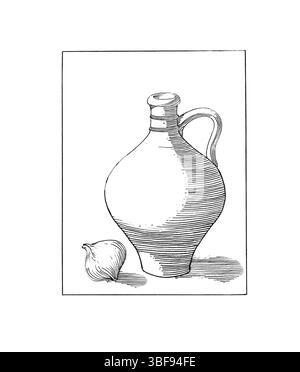 Fedele riproduzione della natura morta iconica di Julie de Graag. Disegno di inchiostro di pubblico dominio dal Rijksmuseum. Alta risoluzione per stampe, editoriali, arte femminista Foto Stock