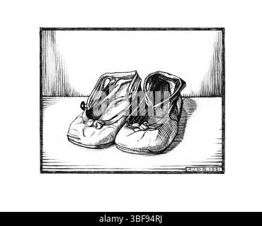 Fedele riproduzione fotografica del 1921 di Julie de Graag 'Pair of Shoes'. Opere d'arte di dominio pubblico del Rijksmuseum. Alta risoluzione per stampe, deco Foto Stock