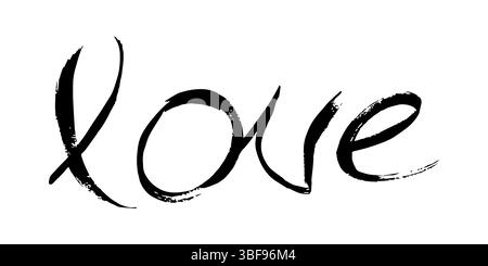 Lettering Love. Scritta a mano in nero Love su sfondo bianco. Illustrazione vettoriale Illustrazione Vettoriale