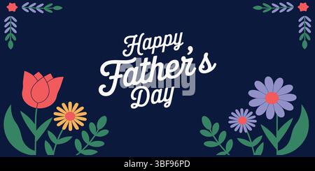 Biglietto di auguri per la festa del papà con fiori - Design floreale festivo su sfondo scuro Illustrazione Vettoriale