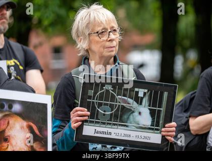 Glasgow, Scozia, Regno Unito. 31 maggio 2025. Marcia silenziosa da Glasgow Green attraverso il centro della città e ritorno come parte del 15° National Animal Rights Day (NARD). Osservata in più di 50 paesi in tutto il mondo, allo scopo di dare voce a tutti gli animali e sensibilizzare per i loro diritti. Crediti: Richard Gass/Alamy Live News Foto Stock