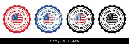 Distintivi Made in USA in rosso blu nero e monocromatico Illustrazione Vettoriale