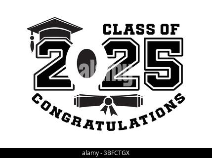 Classe di 2025 laurea Cap Diploma Congratulazioni Design Illustrazione Vettoriale