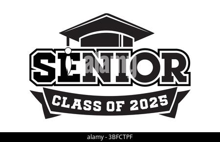 Design grafico per striscioni con cappuccio di laurea della classe senior 2025 Illustrazione Vettoriale