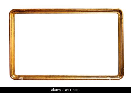 cornice dorata con angolo arrotondato orizzontale su sfondo bianco Foto Stock