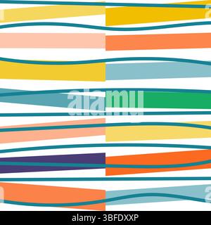 Un nuovo motivo senza cuciture ispirato all'estate con fasce cromatiche orizzontali lisce in un design pulito e moderno. Questo modello contemporaneo combina l'ottanio yel Illustrazione Vettoriale