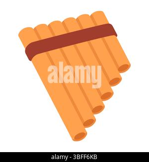 Flauto in padella, panpipe di bambù, tradizionale strumento di fiato popolare. Semplice icona a forma di cartoni animati, illustrazione della clipart vettoriale. Illustrazione Vettoriale