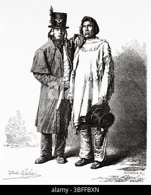 Capi serpenti indiani della tribù dei Goshutes, Stati Uniti d'America. Disegno di Jules Lavee (1840-1903) viaggio da Washington a San Francisco, 1868 di Lambert Marius Laurent Louis Simonin (1830-1886) le Tour du Monde 1874 Foto Stock