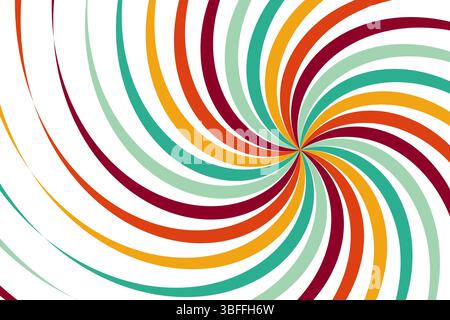 Sfondo a spirale con motivo sunburst retrò. Turbinate i raggi solari. Illustrazione ipnotica con burst radiale psichedelico degli anni '70 Foto Stock