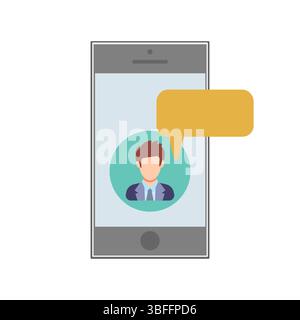 Messaggio di testo. SMS da un uomo a un dispositivo mobile. Icona delle persone in stile piatto. Illustrazione vettoriale Illustrazione Vettoriale
