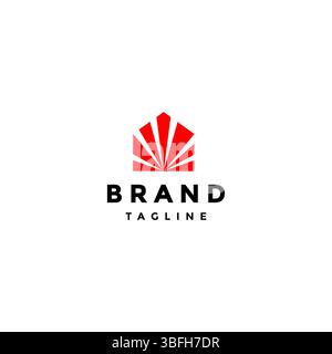 Design del logo dell'icona della casa che si forma all'alba. Casa con design con logo Sunlight. Illustrazione Vettoriale