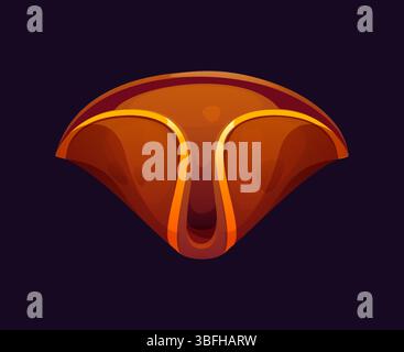 Cappello cartoni animati in tricorno con ampia orlo ricurvo e finiture dorate. Copricapo Vector Captain per il personaggio corsaro, buccaneer o filibuster. Costume classico da ladro di mare, accessorio tradizionale Illustrazione Vettoriale