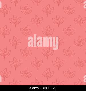 Elegante sfondo rosa corallo con un motivo ripetuto di delicati rametti di foglie minimalisti. Perfetto per branding, siti Web, packaging o textil Illustrazione Vettoriale