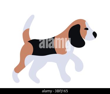 Elegante arte vettoriale piatta di un beagle che cammina, incarna lealtà e compagnia. Ideale per design con petali, contenuti per bambini o semplici ed eleganti Illustrazione Vettoriale