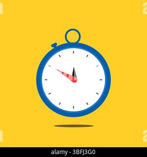 Design vettoriale Orologio blu | icona dell'ora su sfondo giallo con ombra Illustrazione Vettoriale