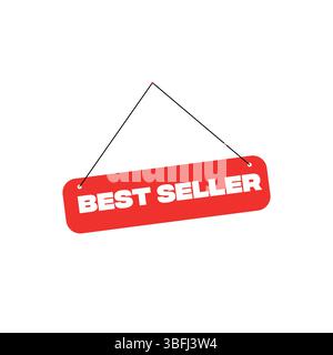 Vettore con badge appeso più venduto | Design con etichette rosse per i prodotti più importanti Illustrazione Vettoriale