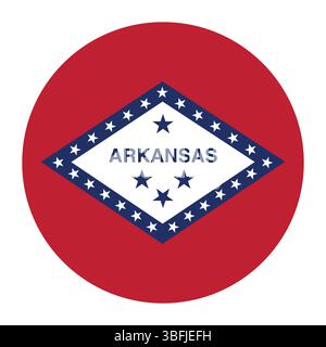 Bandiera dell'Arkansas. Icona del logo della bandiera circolare dell'Arkansas grafica vettoriale del computer. Illustrazione Vettoriale